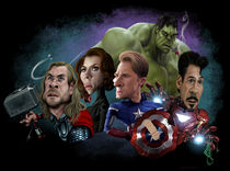 Avengers in a row by Alex Gallego