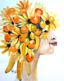 Frau mit Orangen und Bananen von Christine  Hamm