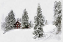 Landschaft im Winter mit Haus, Bäumen und viel Schnee by Matthias Hauser