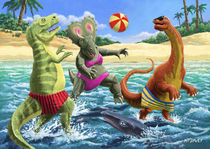 dinosaur fun playing Volleyball on a beach vacation by Martin  Davey