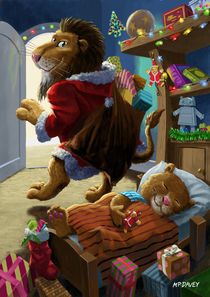 father christmas lion delivering presents von Martin  Davey