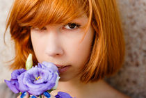 Beautiful redhead with chinese rose by Olha Shtepa