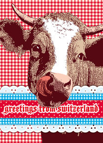 cow with patterns "greetings from switzerland" von unikum Silvia Ringgenberg / Barbara Flückiger