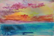 Lagoon Watercolour Sunset. von rosanna zavanaiu