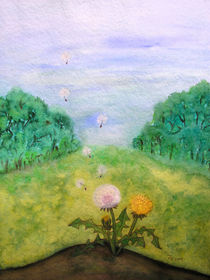 Löwenzahn und Pusteblume in Frühlingslandschaft(dandelion in springtime) von Dagmar Laimgruber