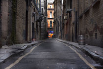 Looking down a long dark back alley by illu