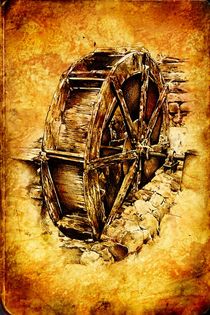 water mill wheel design art drawing by Rafal Kulik