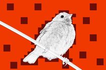 digital naive sparrow in red with brown stains - digital naiver spatz in orange mit braunen flecken von mateart