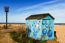 Beach hut at Greatstone Beach. by Tom Hanslien