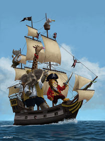 Cartoon Animal Pirate Ship by Martin  Davey