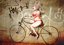 Funny Graffiti Woman on Bike - Art Prints by Denis Marsili