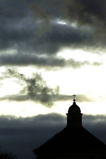 two birds on a cross watching dirty sky von mateart