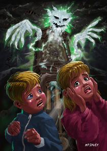 Kids with Haunted Grandfather Clock Ghost von Martin  Davey