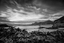 Midsummer night at Seacoast Ramberg, north norway, b/w von travelfoto