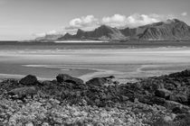 Coastal landscape, Krystad, Lofoten islands, b/w by travelfoto