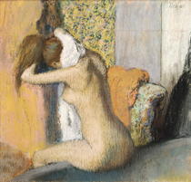 Frau trocknet ihren Nacken nach einem Bad von Edgar Degas