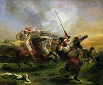 Marokkanische Reiter im Kampf von Ferdinand Victor Eugèn  Delacroix