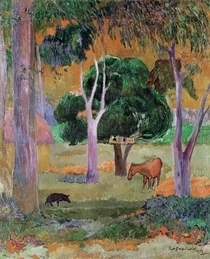 Dominican Landscape or, Landscape with a Pig and Horse by Paul Gauguin