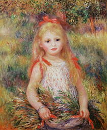Junges Mädchen, Blumen tragend von Pierre-Auguste Renoir