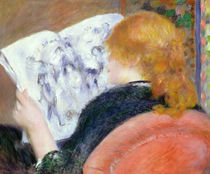 Junge Frau liest ein illustriertes Journal von Pierre-Auguste Renoir