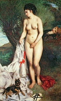 Badegast mit einem Griffon von Pierre-Auguste Renoir