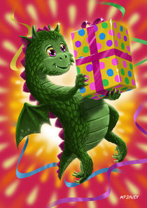 Baby Birthday Dragon with present by Martin  Davey