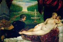 Venus mit Orgelspieler und Amor von Tiziano Vecellio