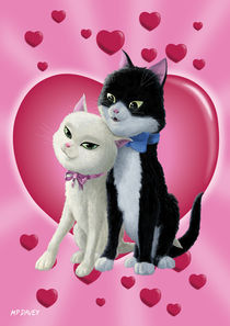 Romantic Cartoon cats on Valentine Heart  by Martin  Davey