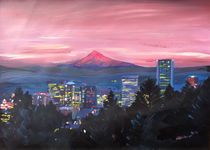 Portland Oregon with Red Mt Hood at Sunset von M.  Bleichner
