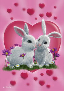 Romantic White Rabbits with Heart by Martin  Davey