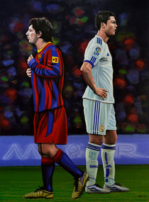 Lionel Messi and Cristiano Ronaldo painting by Paul Meijering