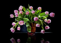 Pink tulips bouquet in glass vase by Arletta Cwalina