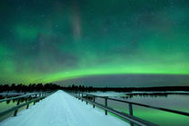 Aurora borealis over a bridge in winter, Finnish Lapland von Sara Winter