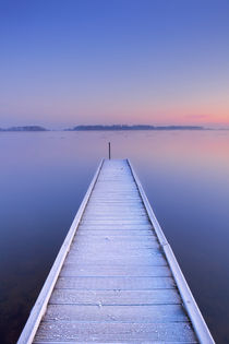 Jetty on a still lake in winter in The Netherlands von Sara Winter