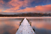 Jetty in Lake Chuzenji, Japan at sunrise in autumn by Sara Winter