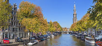 Canal and Westerkerk tower in Amsterdam, The Netherlands in autumn von Sara Winter