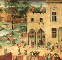 Kinderspiele: Detail der linken oberen Ecke zeigt Kindern Kreise von Pieter Brueghel the Elder