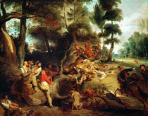 Die Wildschweinjagd, nach einem Gemälde von Rubens by Ferdinand Victor Eugèn  Delacroix