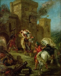 Rebecca Kidnapped durch die Templer, Sir Brian de Bois-Guilbert von Ferdinand Victor Eugèn  Delacroix