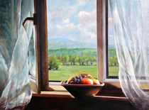 Landschaft Malerei - Blick durchs Fenster Sandweier by Geert Bordich