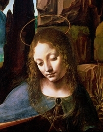 Detail des Leiters der Jungfrau, von der Madonna in der Felsengr von Leonardo Da Vinci