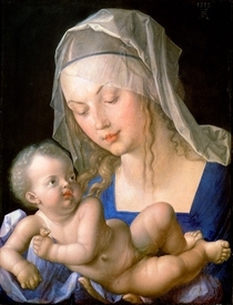 Virgin and child holding a half-eaten pear by Albrecht Dürer