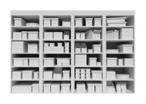 Mall shelves with boxes  isolated on white background von Serhii Zhukovskyi