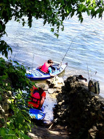 Father and Son Launching Kayaks by Susan Savad