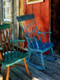 Blue Chair Against Red Door by Susan Savad