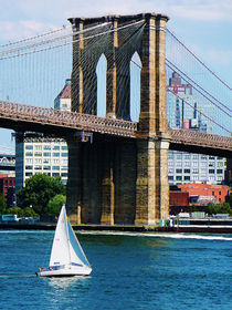 Manhattan NY - Sailboat by the Brooklyn Bridge by Susan Savad