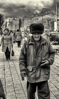 Old Russian Man Wearing a Ushanka and the Windy Storm by John Williams