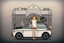 Honda N600 Rally Kei Car With Japanese Asahi Pentax  60's Commercial Girl von monkeycrisisonmars