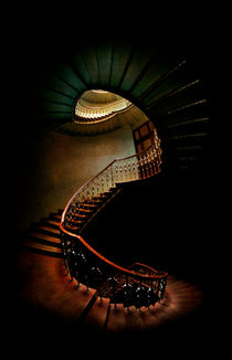 Spiral staircase in green and red by Jarek Blaminsky