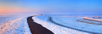 Lake and dike at sunrise in winter in The Netherlands by Sara Winter